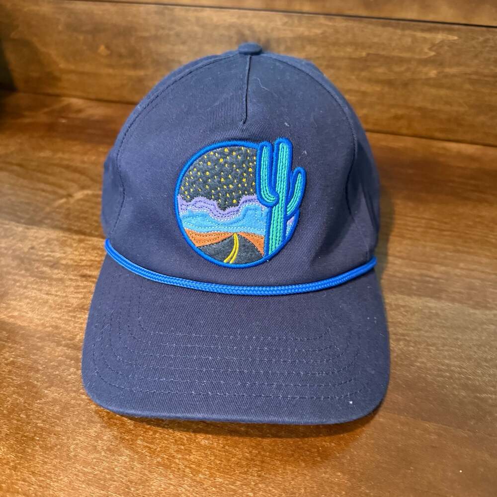 Rowdy Gentleman Navy Blue Rope Snapback Hat with Embroidered Desert Cactus Lands
